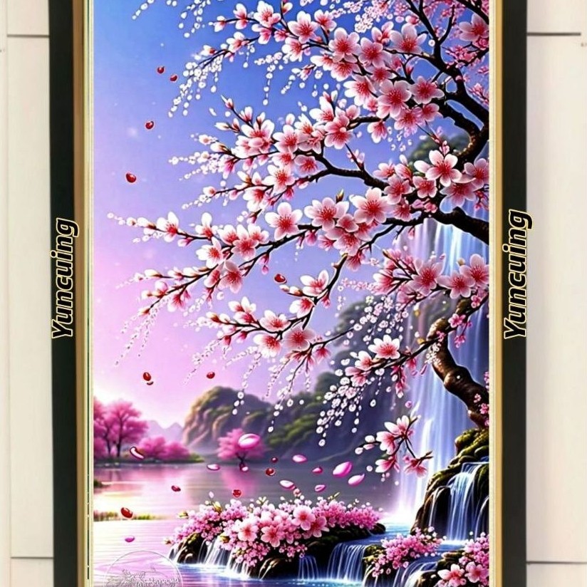 hiasan dinding poster bunga sakura plus bingkai uk 53*35