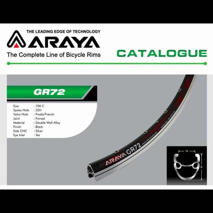 Rims Velg 700c ARAYA GR-72 32 Hole Double Wall Alloy CNC Mata Ikan Rim Brake Line 700c Araya GR72 32