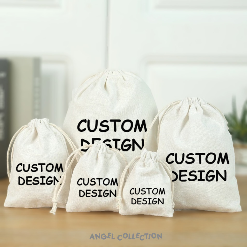 ENJEL POUCH SERUT KANVAS CUSTOM WARNA PUTIH Berbagai Ukuran dan Tebal | Kantong Souvenir Organizer P
