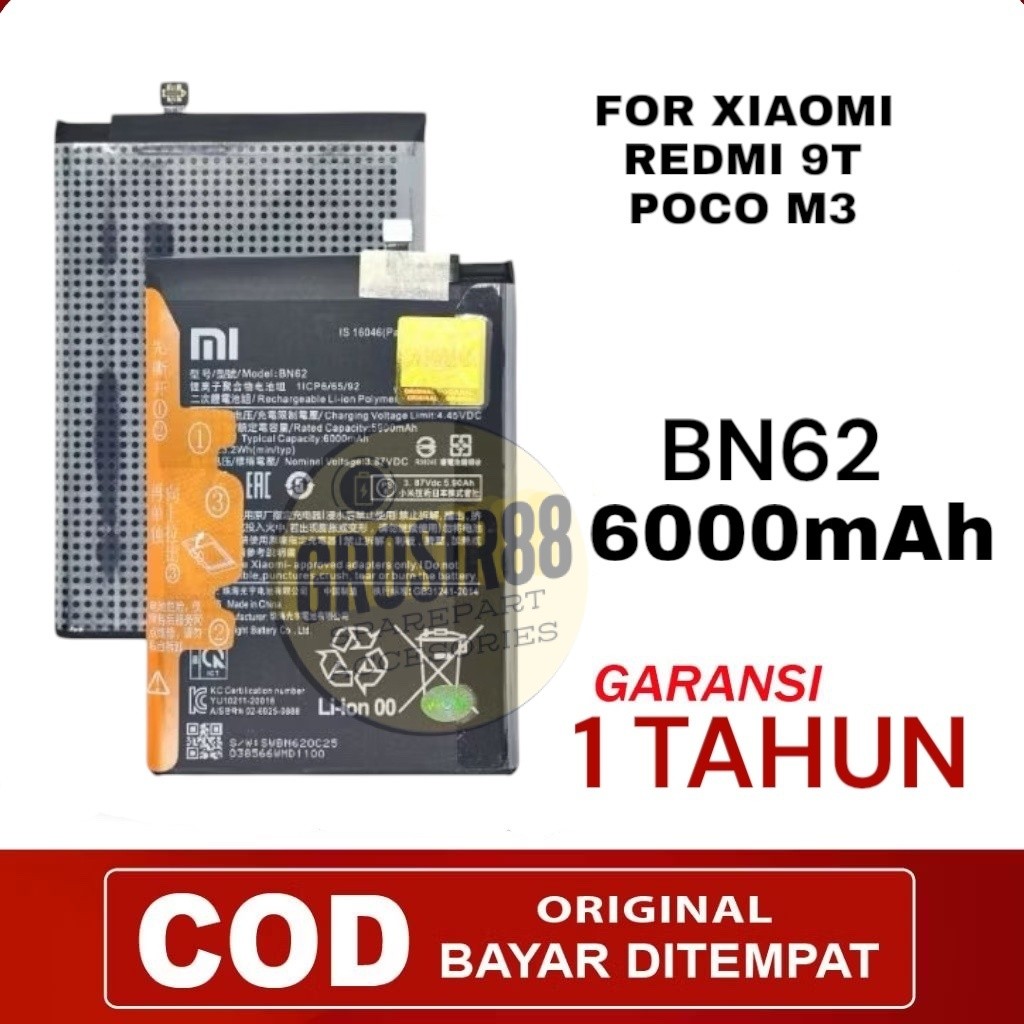 BATERAI BATTERY BATRE  BN62 POCO M3 / REDMI 9T ORIGINAL 6000MAH BERGARANSI