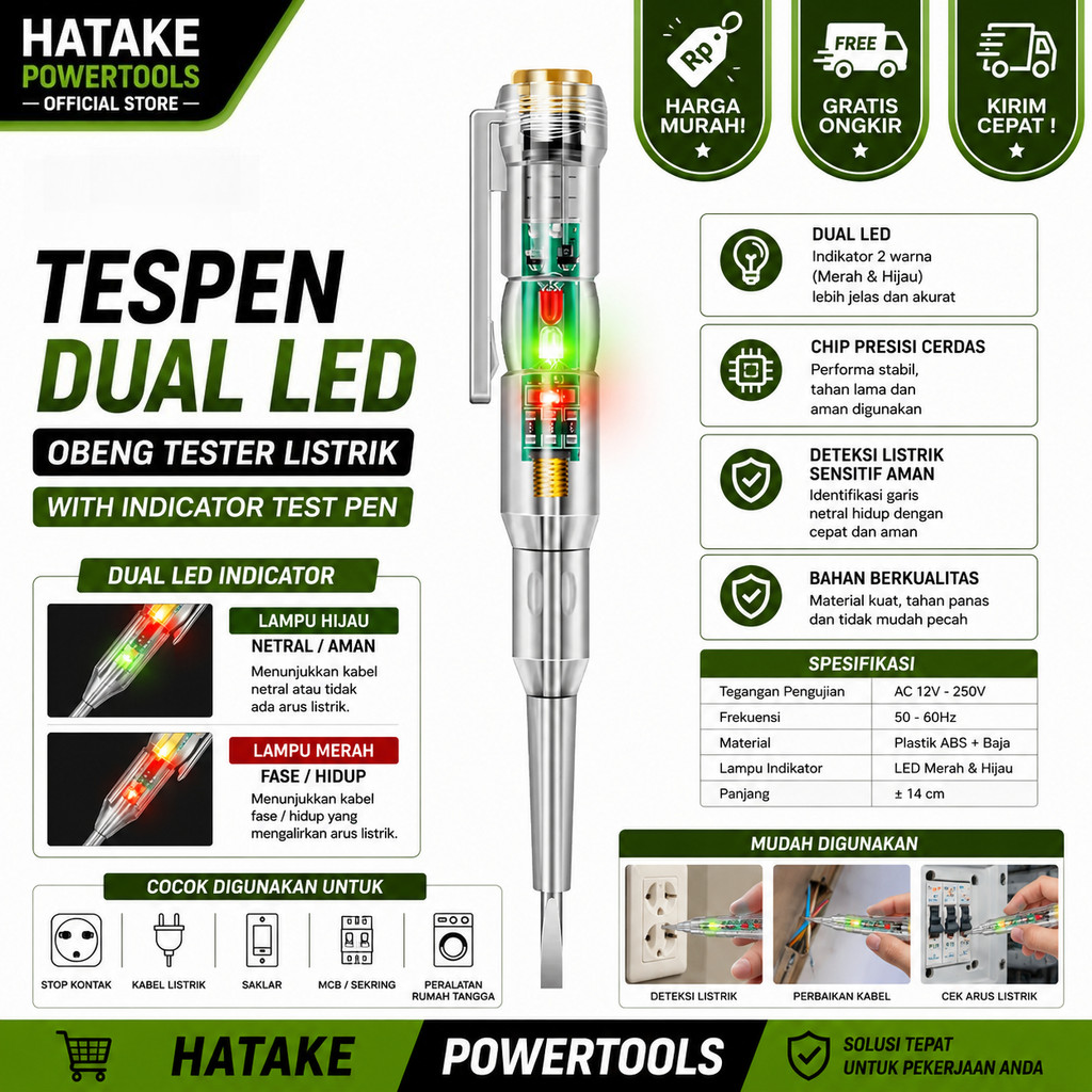Tespen obeng tespen lampu indikator obeng tespen kabel listrik Tespen Dual LED Obeng Tester Listrik