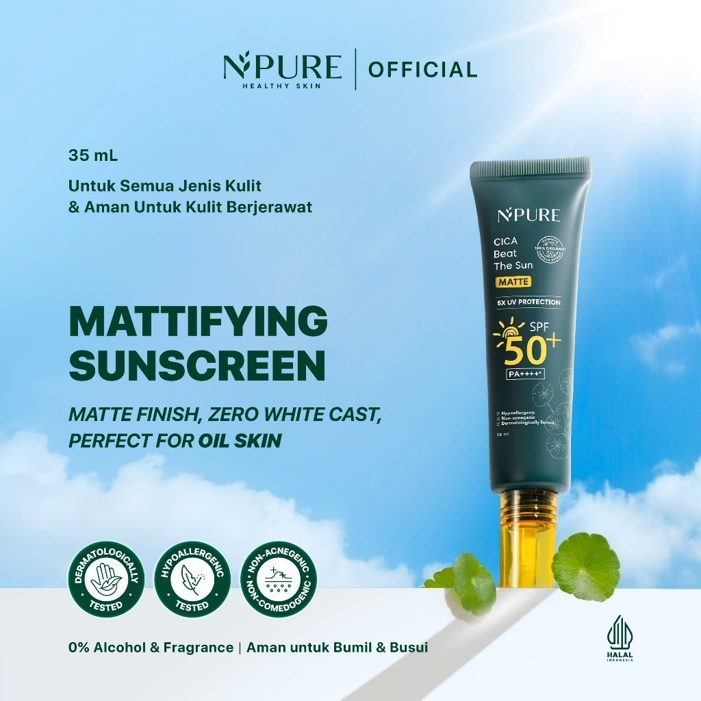 NPURE SUNSCREEN CICA BEAT THE SUN MATTE / SUNSCREEN JERAWAT / SUNSCREEN HYPOALLERGENIC SPF 50 PA++++