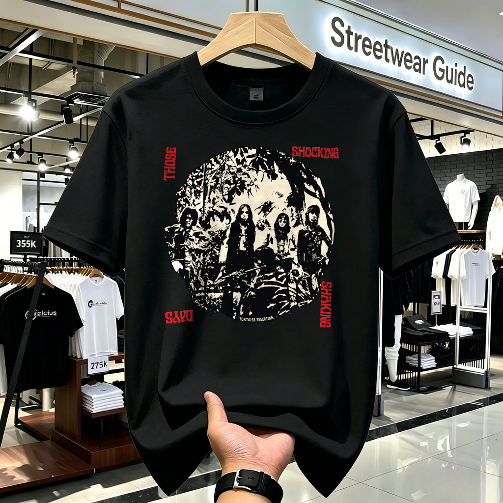 Kaos Pria Distro Original 100% Motif Band Rock Vintage Hitam, T-shirt Unisex Boxy Fit American Style