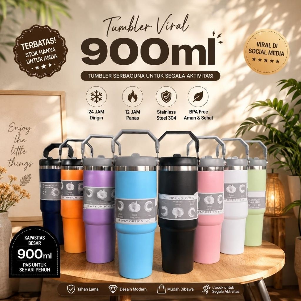 THUMBLER TERMOS HANDLE JUMBO VACUM 900 ML STAINLESS STEEL / TERMOS KOPI / BOTOL AIR MINUM