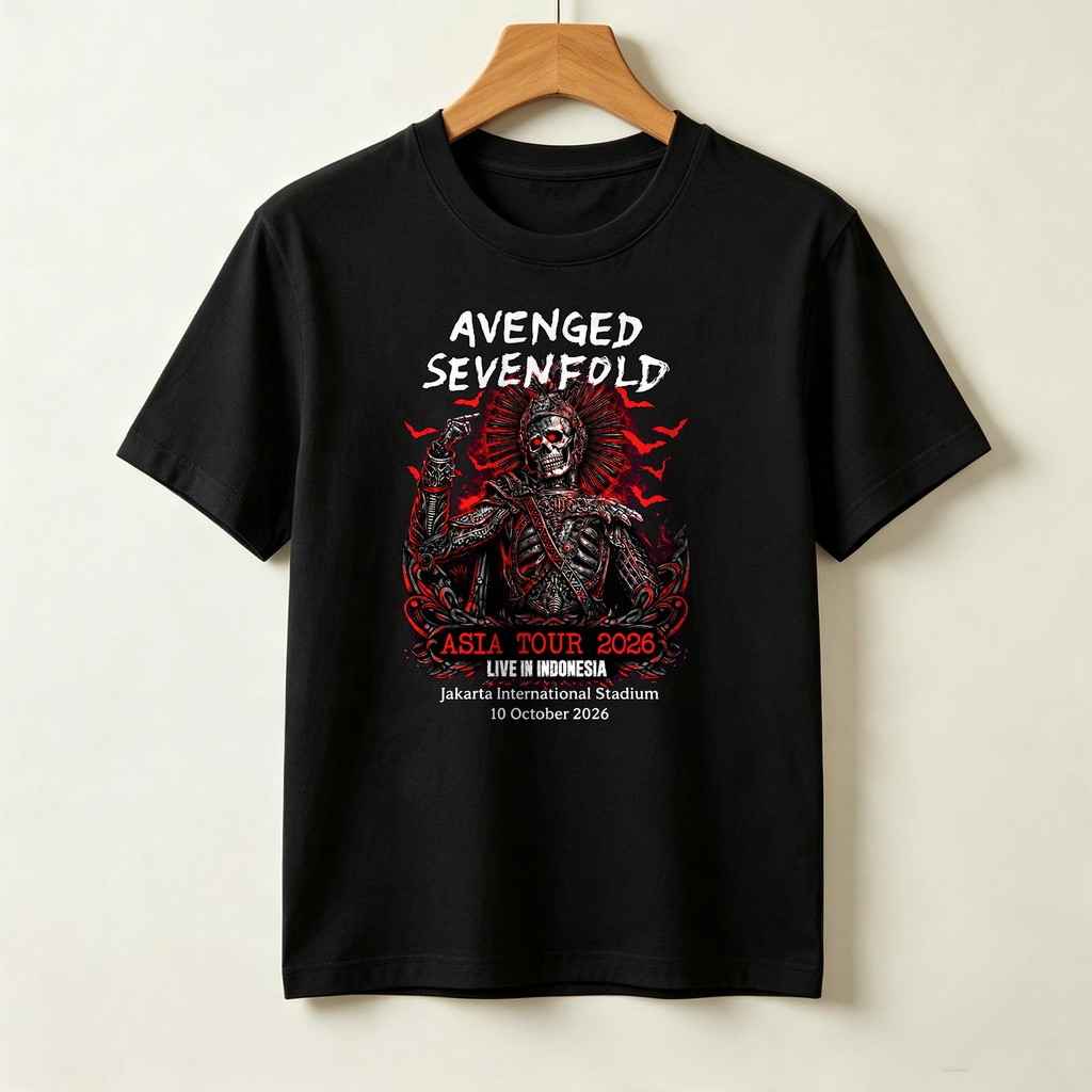 Kaos Pria Distro Original 100 Avenged Sevenfold Asia Tour 2026 Live In Indonesia Kaos Lengan Pendek 