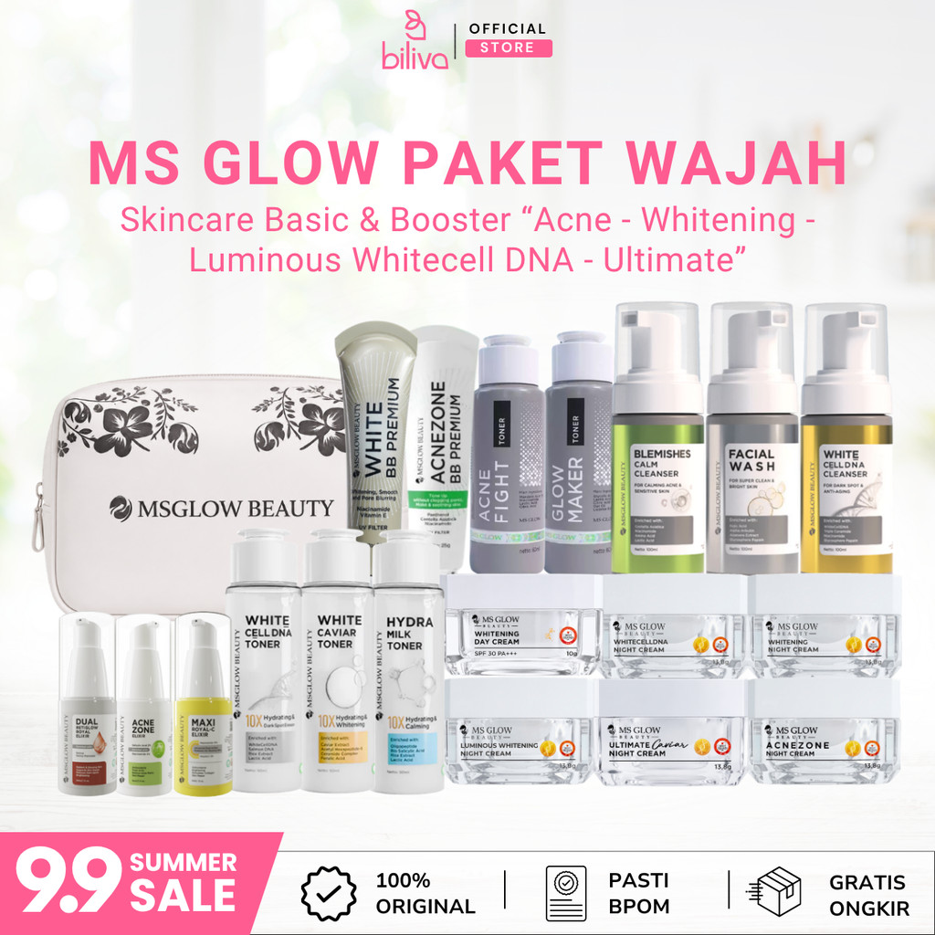 Perawatan Wajah Ms Glow Beauty Skincare 1 Set Lengkap Paket Whitening Luminous Ultimate Whitecell DN