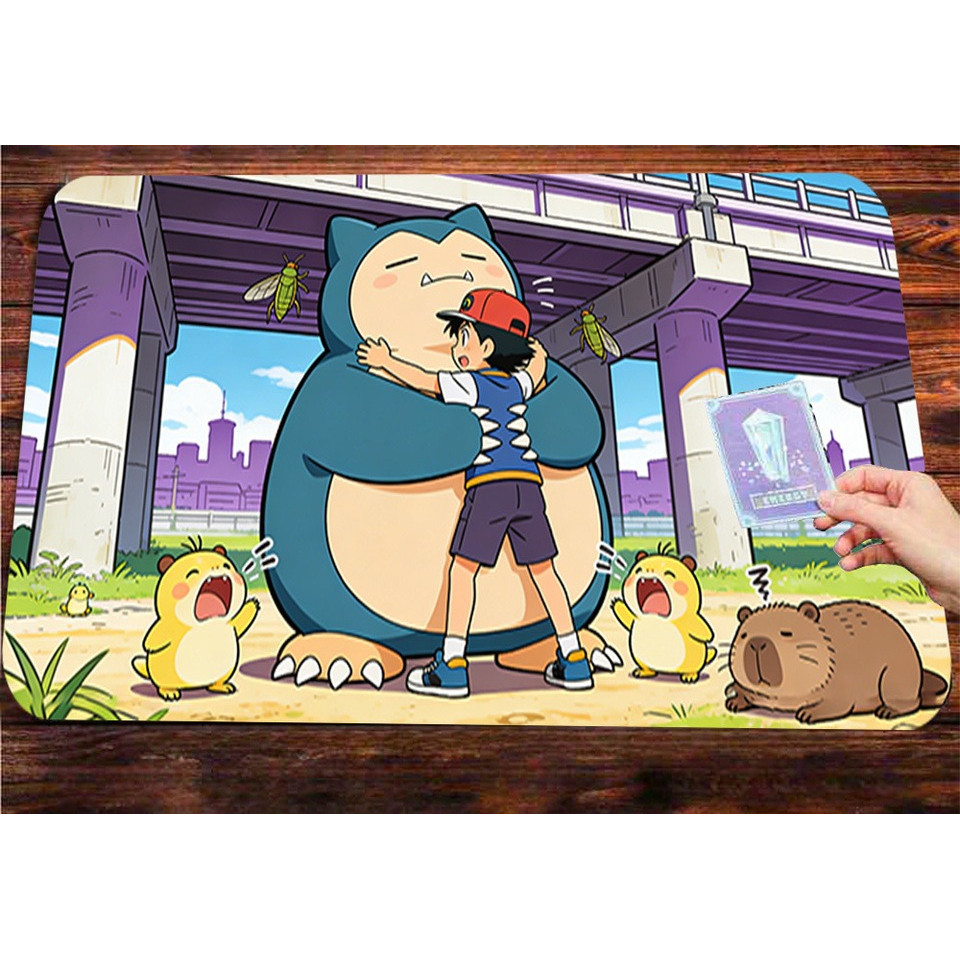 Ash Snorlax Psyduck Capybara Underpass Scenery Large Gaming Mouse Pad Non-Slip Rubber Washable Desk 