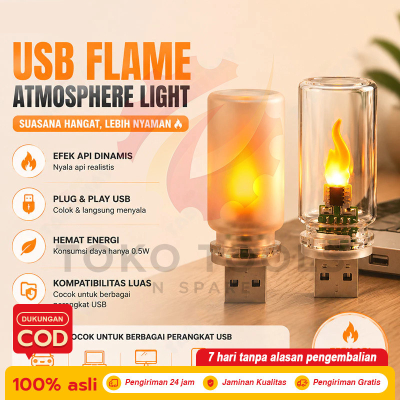 Lampu Tidur LED USB Flame Effect Lampu Api Unggun Dekorasi Ruangan Unik