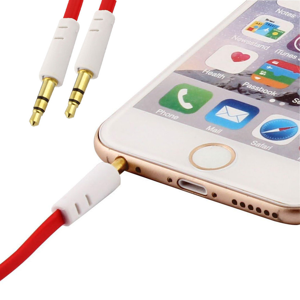 Kabel AUX 3.5mm TRS HiFi Noodle Design 1M Merah Audio Hp Android Speaker Mobil Kabel Aux Gepeng Audi
