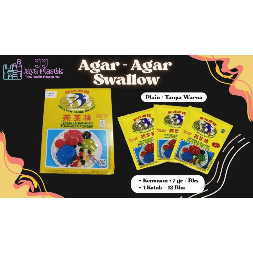 Agar - Agar Swallow Globe Brand Plain (Tanpa Rasa) (Pack : 12Bks)