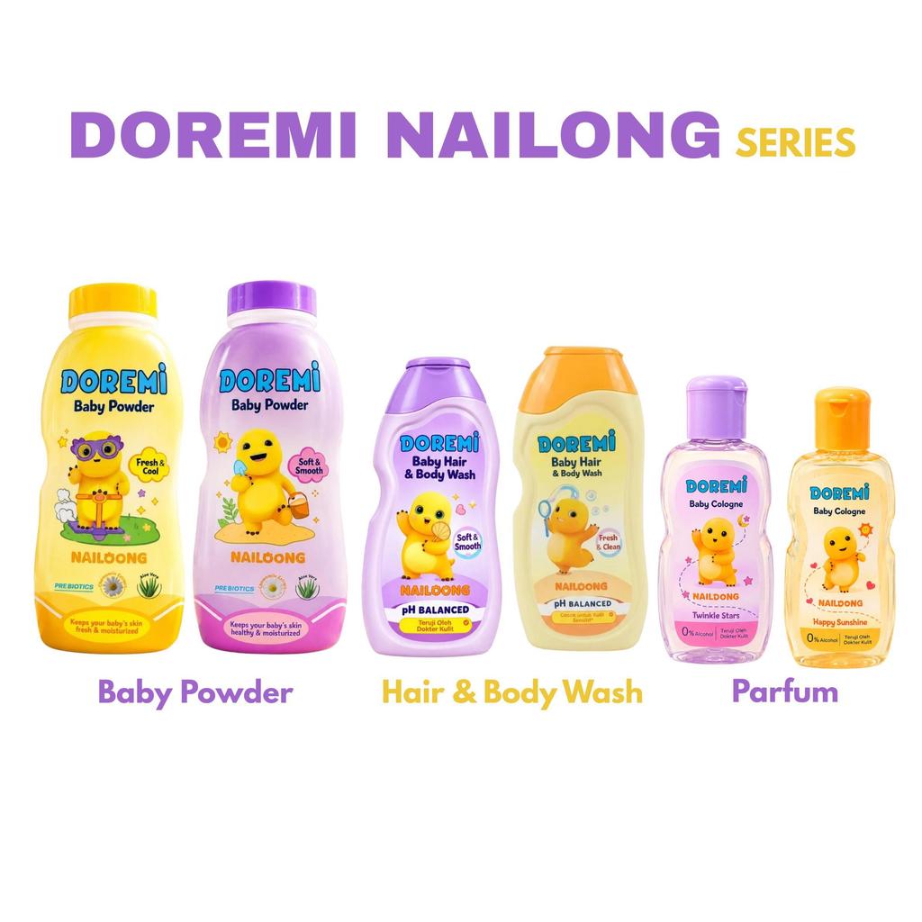 DOREMI Baby  Baby Cologne 100 ml  - Bedak Powder Baby 100 GR -  Hair Body Wash 200 ML