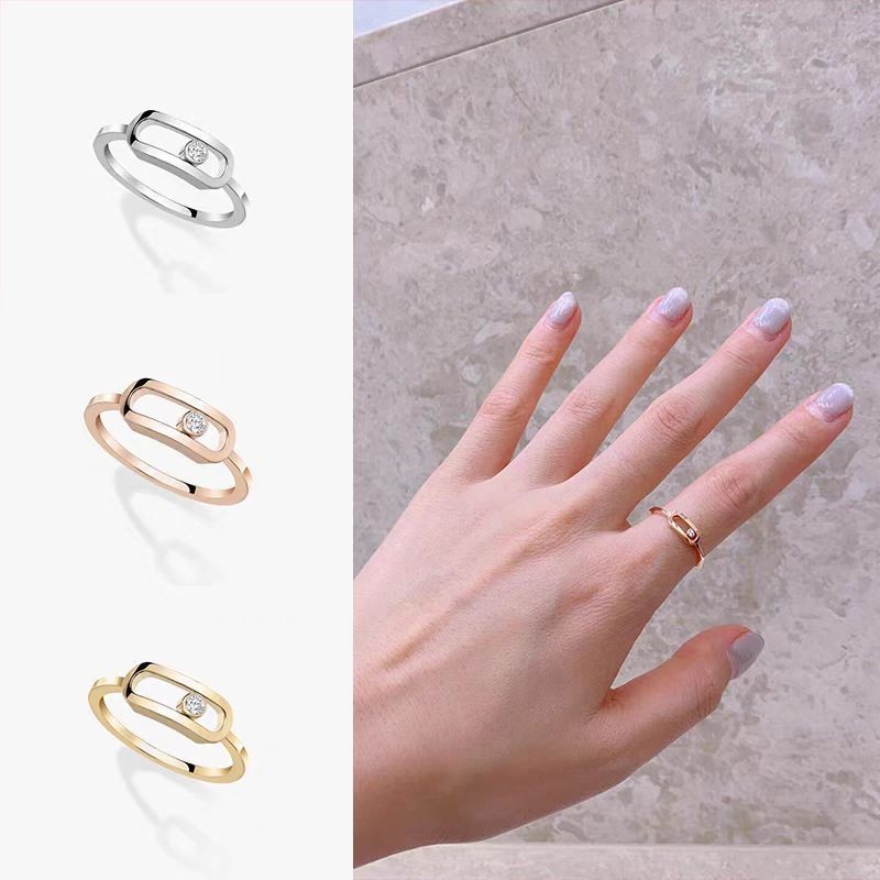 Cincin Polos Berlian Tunggal Angin Wanita Slidable Cincin Pintar Bersinar Geometri