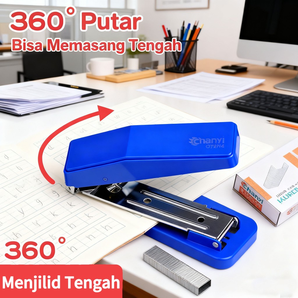 Stapler Rotasi 360° Heavy Duty Jilid 30 Lembar Dokumen Tebal