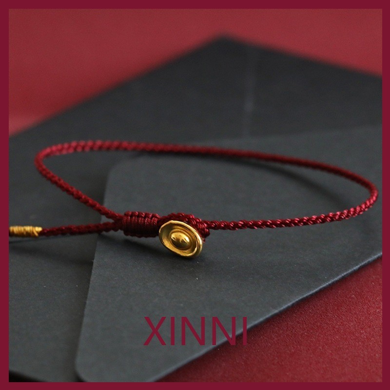 XINNI Gelang Tali Merah Emas Pasir Vietnam Gelang Tali Merah Unisex Berlapis Emas Tembaga Perhiasan