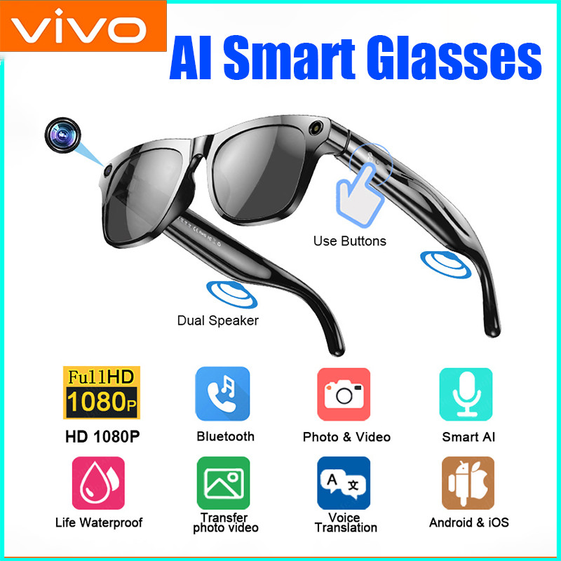 VIVO Fashion AI 100MP Camera Smart Glasses Waterproof Bluetooth Call Playing Music Smart Glasses Ide