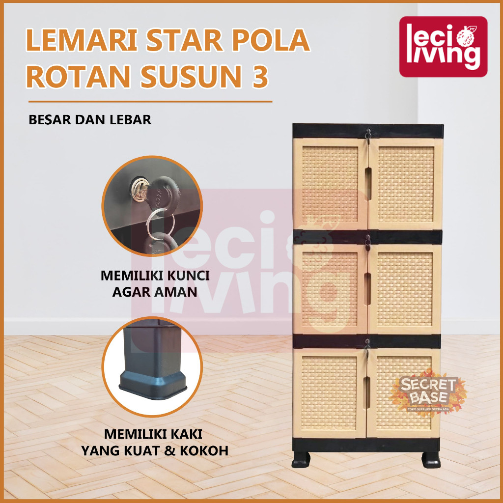 LEMARI STAR SUSUN 3 - Kunci / Lemari Pakaian Jumbo / Lemari Plastik Susun