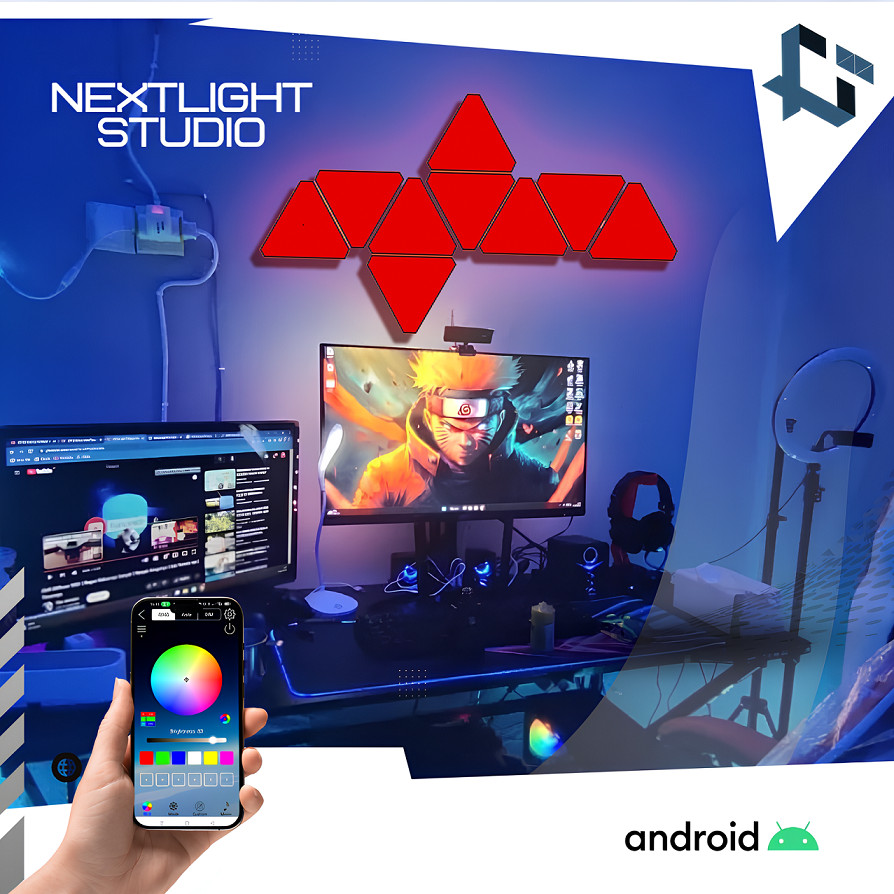 Lampu Gaming Segitiga RGB 9 Panel | LED Gaming Room 9 Panel