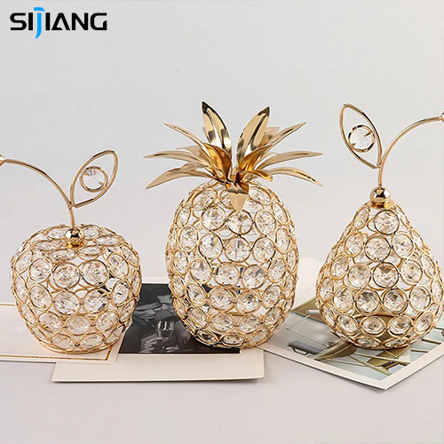 MAJAPUR  3 PCS/Set Crystal Nanas Pear Apple Pajangan Ornamen Mewah Kristal Buah Ornamen Hias Kristal