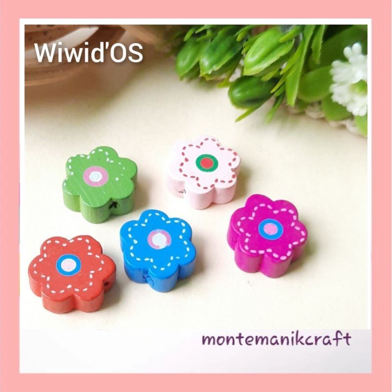 MANIK (5 bj) MANIK KAYU BUNGA 12 MM MK014 MONTEMANIK CRAFT