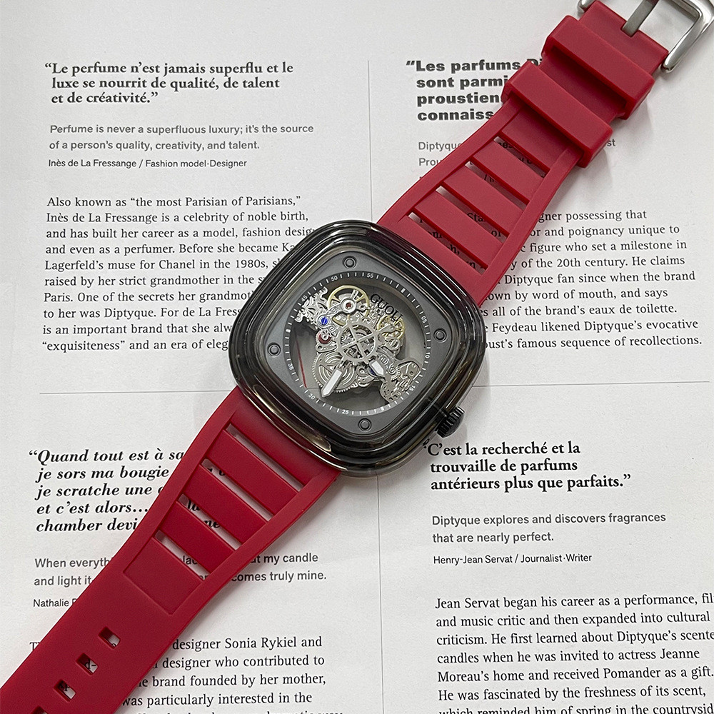 Guou New Model Women's Watch 2025 Transparent Square Silicone Strap Light Luxury Niche Women's Quart