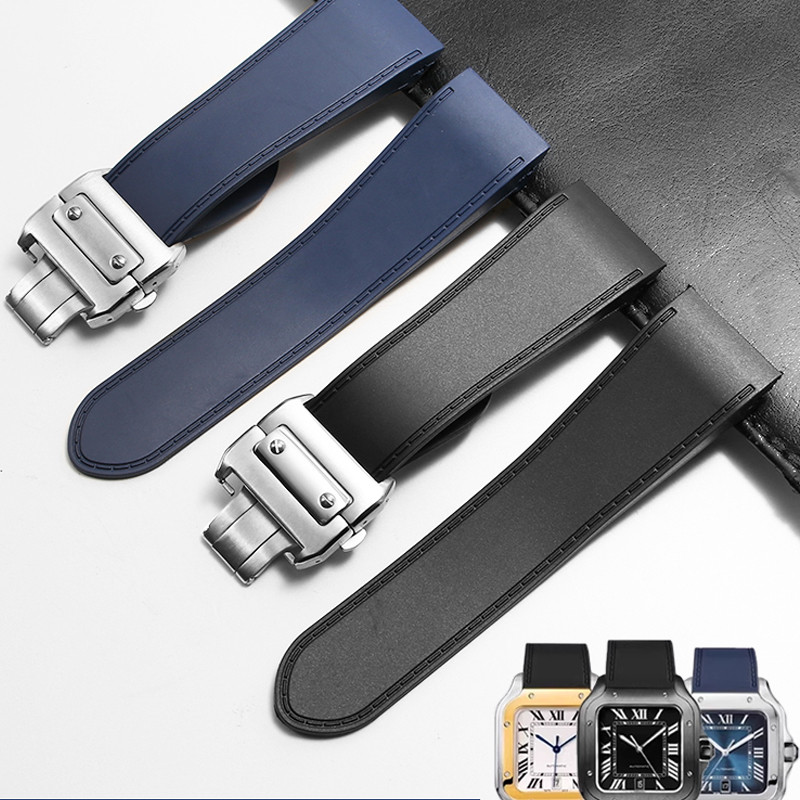 For Cartier Large Santos Sandoz Santos 100 silicone Wat-band waterproof Men‘s Rubber wat- strap acce