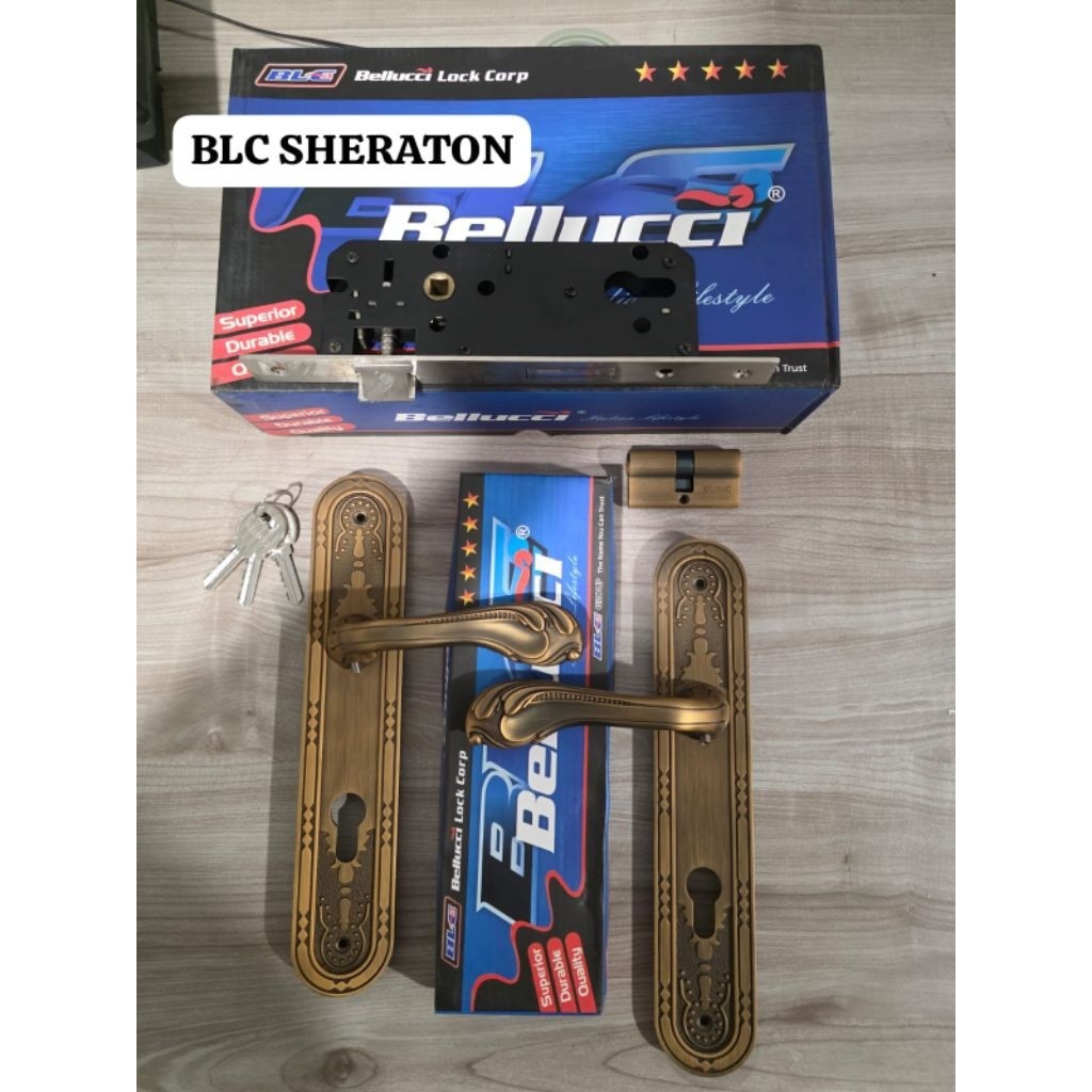 1 Set Kunci Pintu Bellucci SHERATON / Kunci Pintu Besar Bellucci / Handle Bellucci Fullset Model Ant