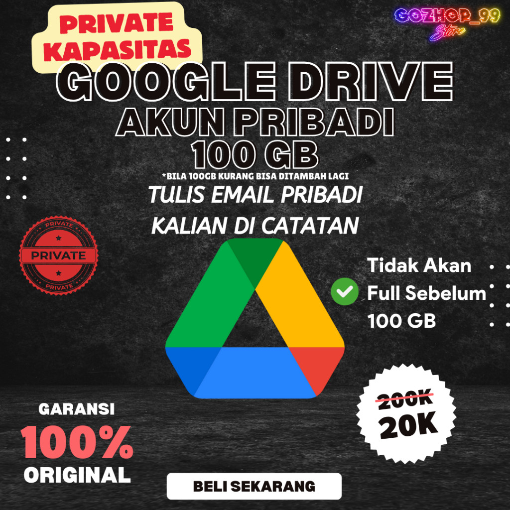 [PRIVATE KAPASITAS] Google Drive Email Pribadi 100GB Gdrive Unlimited Shared Drive Storage Lifetime