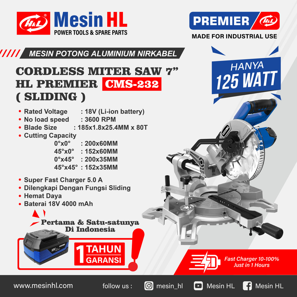 HL Mesin Potong Aluminium / Cordless Miter Saw 7" CMS 232 Sliding