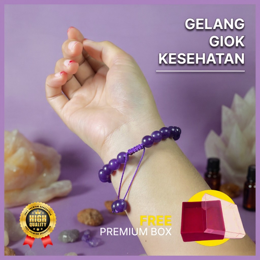 Gelang Batu Giok Ungu Serut / Gelang Giok Alam Pria Wanita / Fashion Healing Bracelet