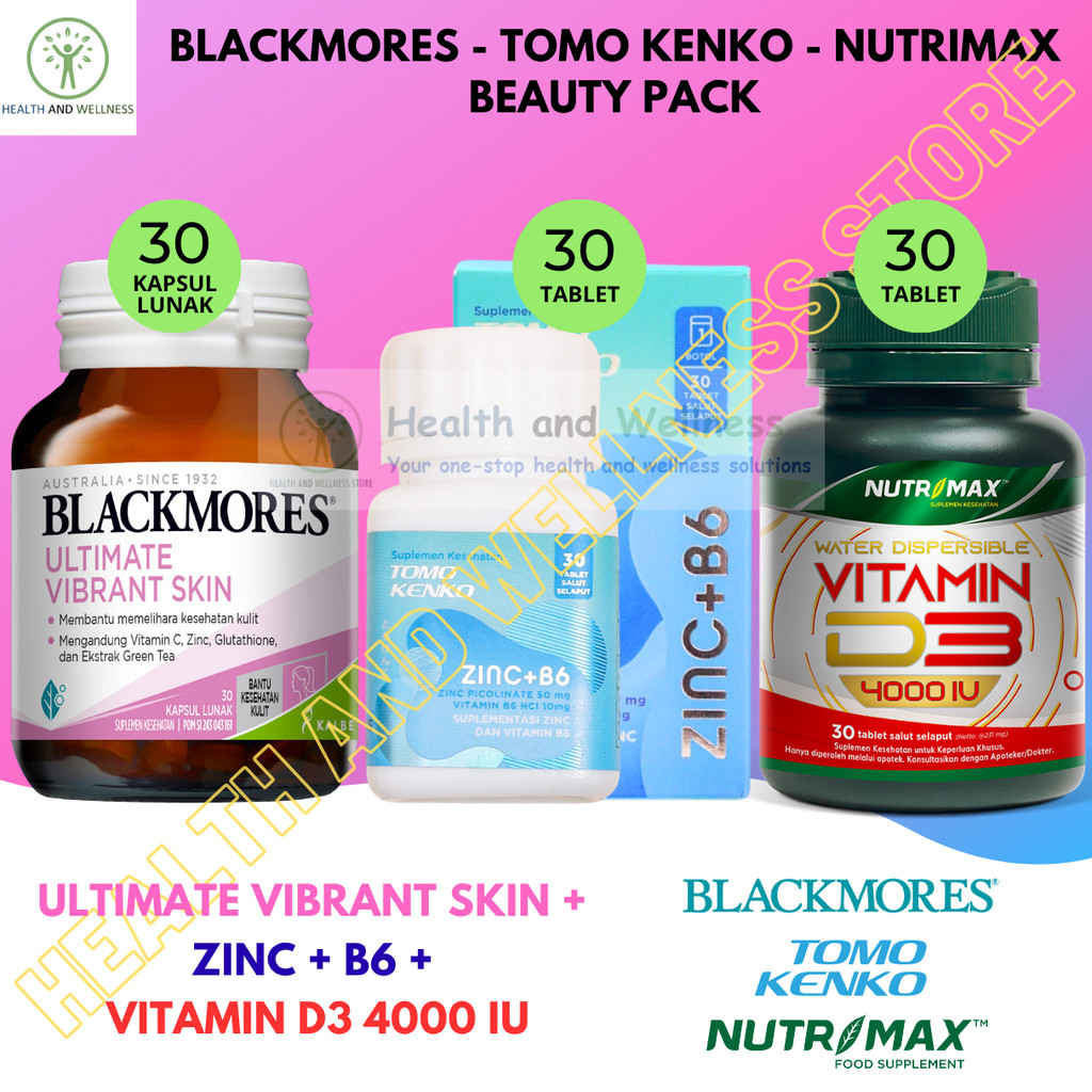 BLACKMORES ULTIMATE VIBRANT SKIN 30 TOMO KENKO ZINC B6 30 NUTRIMAX VITAMIN D3 4000 IU 30