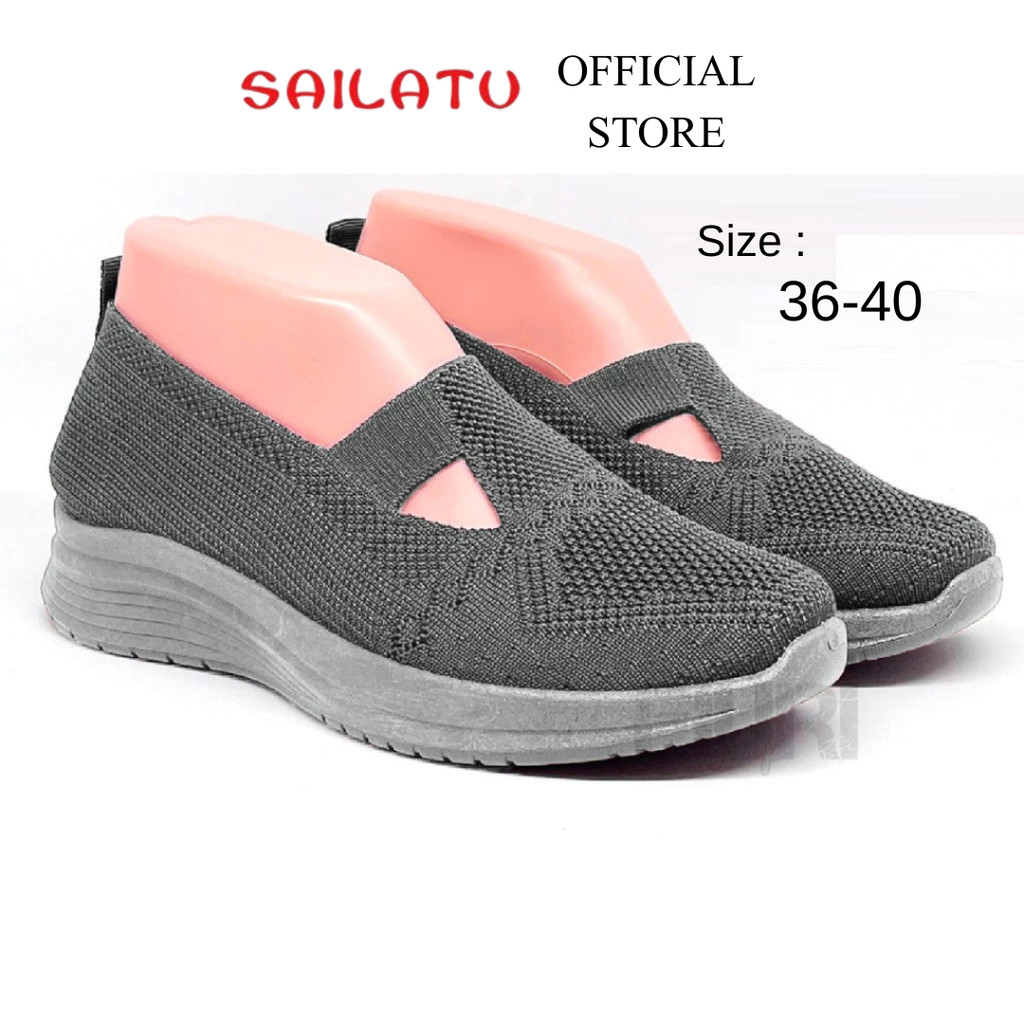 Sailatu - Selop Tali 36-40 - Sepatu Knit Rajut Casual Sekolah Kuliah Kerja Wanita - Abu