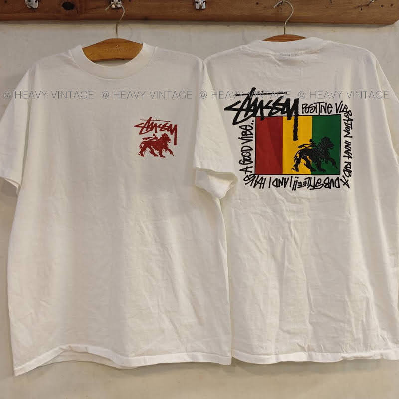 ATASAN PRIA BAJU KAOS STUSSY Positive Vibration vintage shirt Fashion Street Retro heavy T-SHIRT