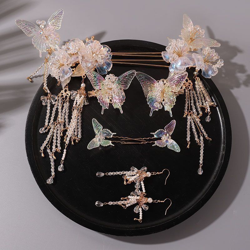 Super Immortal Antique Hanfu Jepit Rambut Cina Set Xiuhe hiasan kepala Aksesoris Fringed