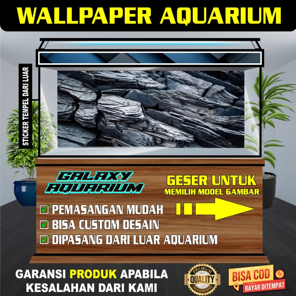 sticker aquarium wallpaper background aquarium belakang gambar batu 3d