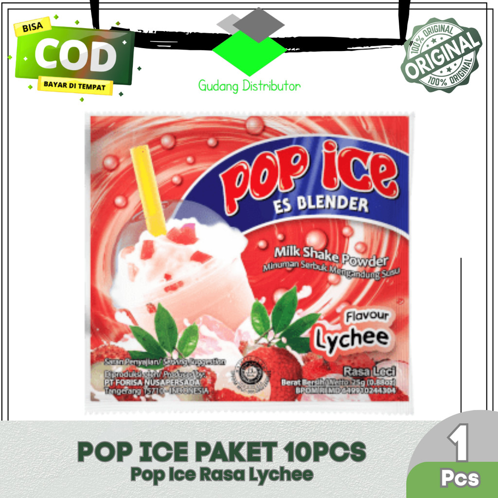 POP ICE MILK SHAKE POWDER RASA LYCHEE - POP ICE MINUMAN BUBUK RASA LYCHEE - MINUMAN INSTAN SACHET [M