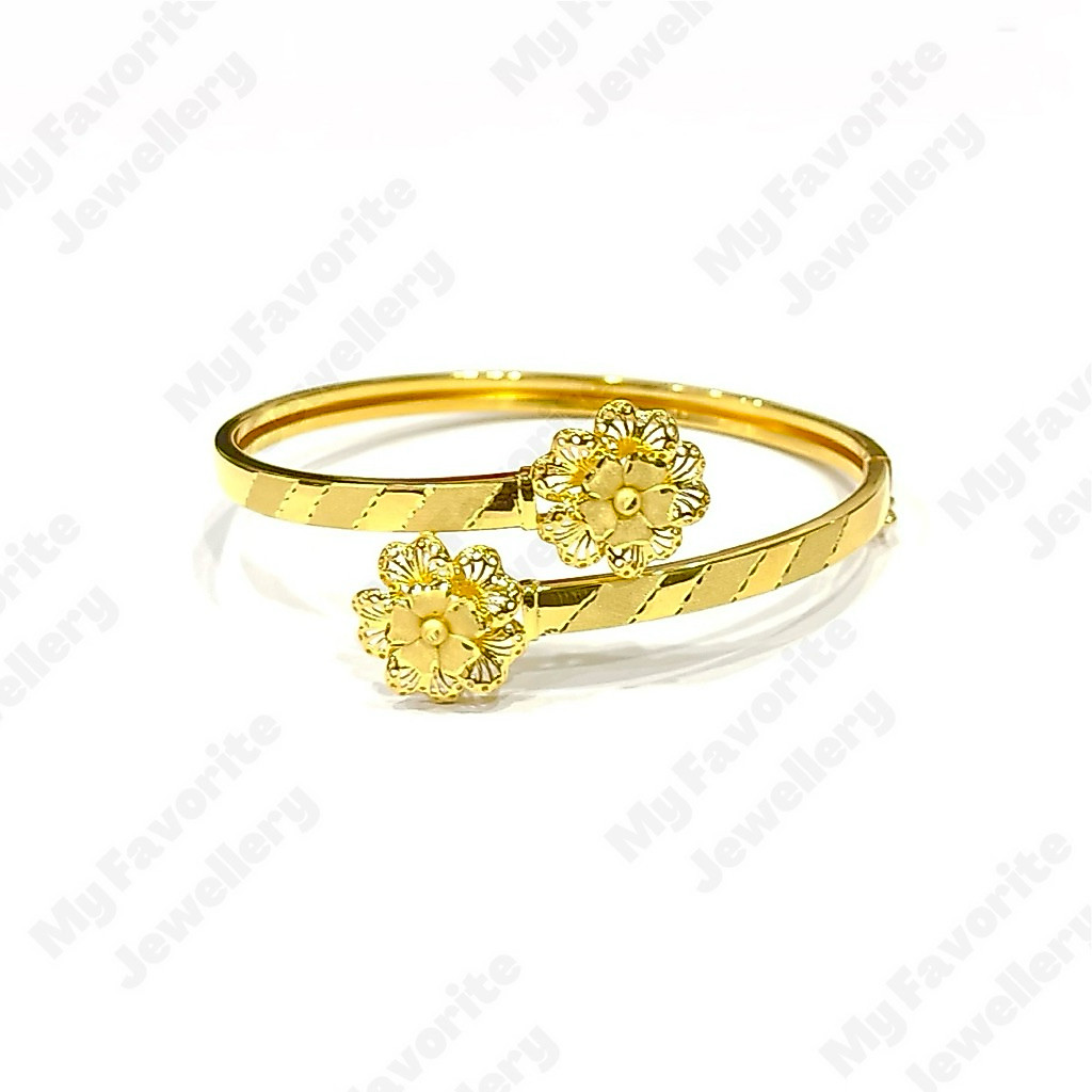 Gelang Silang Bunga Bangle Cantik Emas Asli Kadar 875