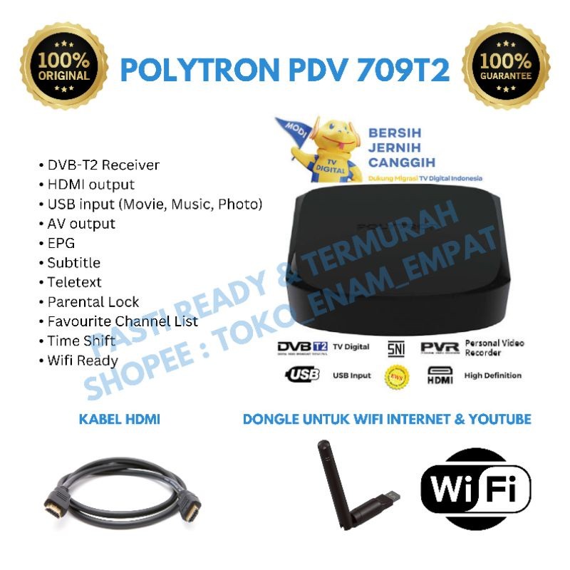 ll SATU SATUNYA YANG READY DI INDONESIA HARGA PALING TERMURAH SET TOP BOX STB POLYTRON PDV DVB-T2 TE