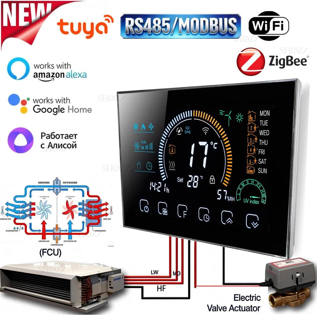 Wifi/RS485/Zigbee Thermostat Air Conditioning 3 Fan Coil Unit Home Cooling/Heating 2/4 Pipe Temperat