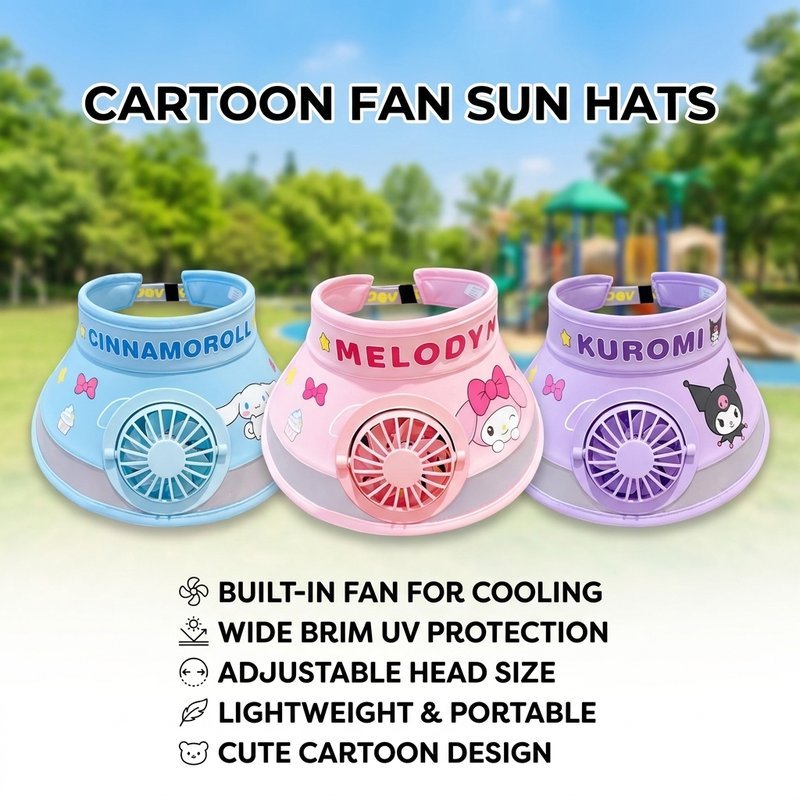 Topi kipas angin portable SPF50 Topi Kipas Lucu Anak-anak Kipas topi gantung Topi pake kipas angin T