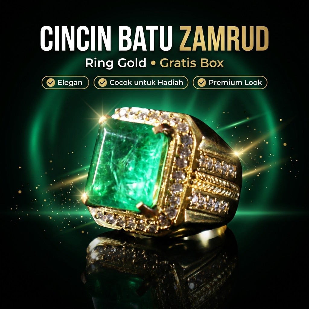 Cincin Batu Akik CINPRO Batu Zamrud Colombia Cutting Kotak untuk Pria Free Box Eksklusif Batu Akik C