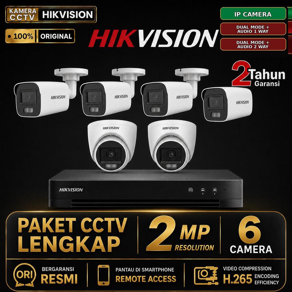 Paket CCTV HIKVISION Full Color IP Camera 2MP 8 Channel 6 Kamera