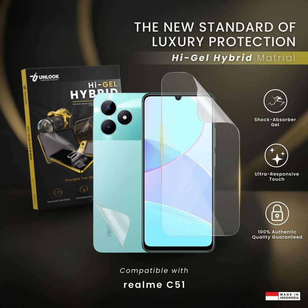UNLOOK Hi-GEL HYBRID Hydrogel+ Anti Gores Jelly for realme C51 - Anti Bekas Jari Dust Proof Layar Me