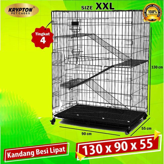 Kandang Kucing Tingkat 3 EXTRA JUMBO 130x90x55 + RODA - KRYPTON