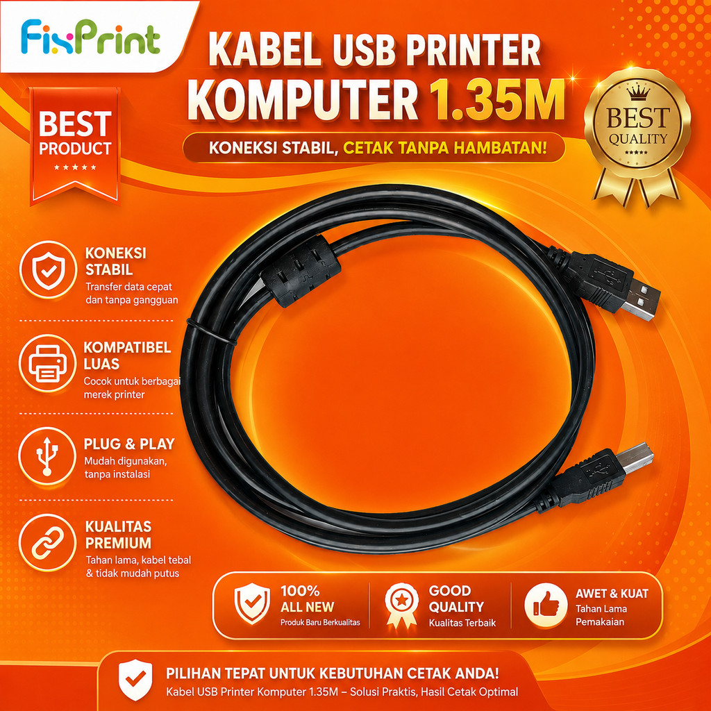 Kabel USB Komputer  Kabel USB Universal Printer Epson Canon HP Brother Panjang 1,4M Good Quality