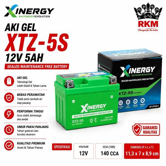 Aki Gel 12 Volt 5 Ampere Motor Honda Beat Supra X 125 Scoopy Revo Yamaha Mio Vario 110 - XTZ-5S 12V 