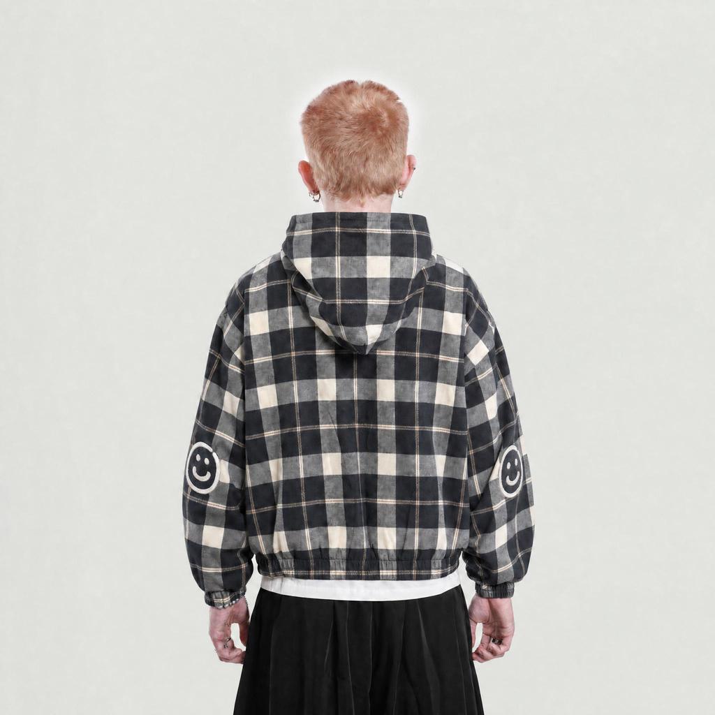 FAITH FADE - Reversible Flannel Hoodie (Black - White)