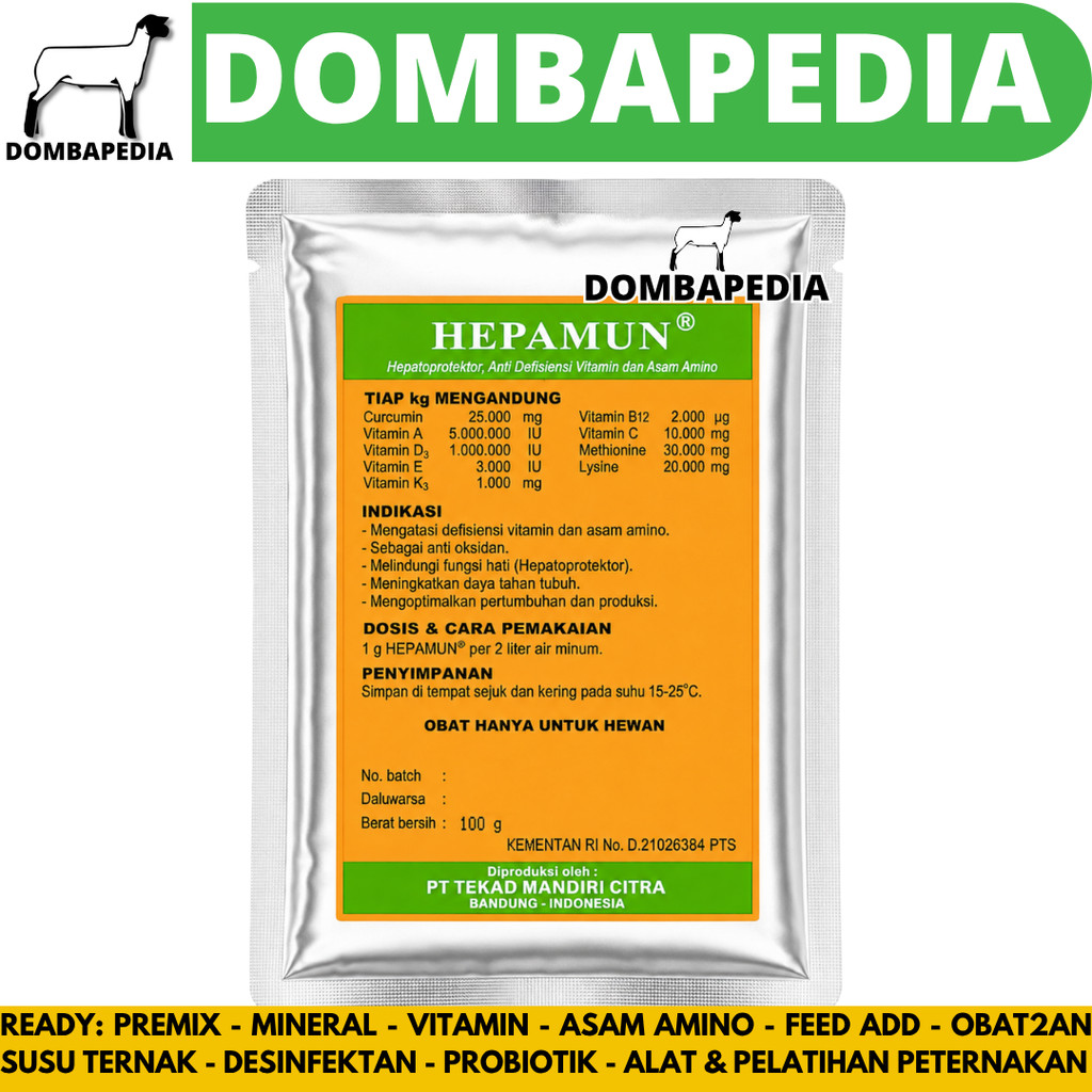 HEPAMUN 100 GRAM Hepatoprotektor Vitamin Asam Amino Curcuma Perbaiki Fungsi Hati Ternak Ayam Sapi