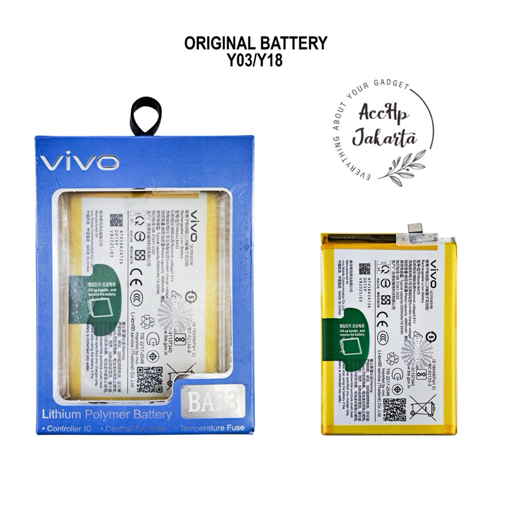 Baterai Batre BA33 Vivo Y03 / Y18 BA33 Batu Batrei Batrai BA 33 Battery Original 100% Distributor