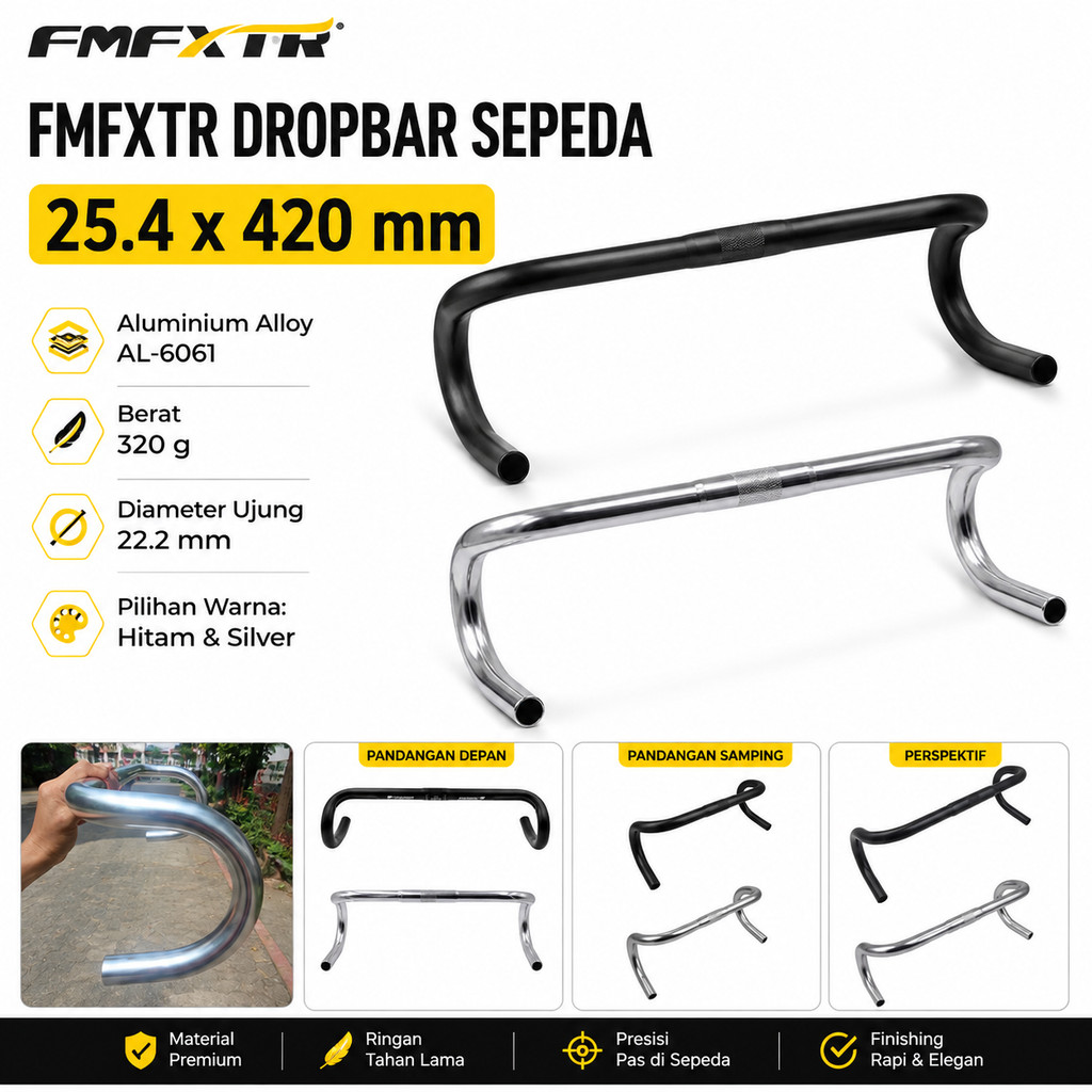 FMFXTR Dropbar Standart 25.4x420mm Alloy Balap Fixie Stang Sepeda Road Bike Handlebar Gravel Fixed G