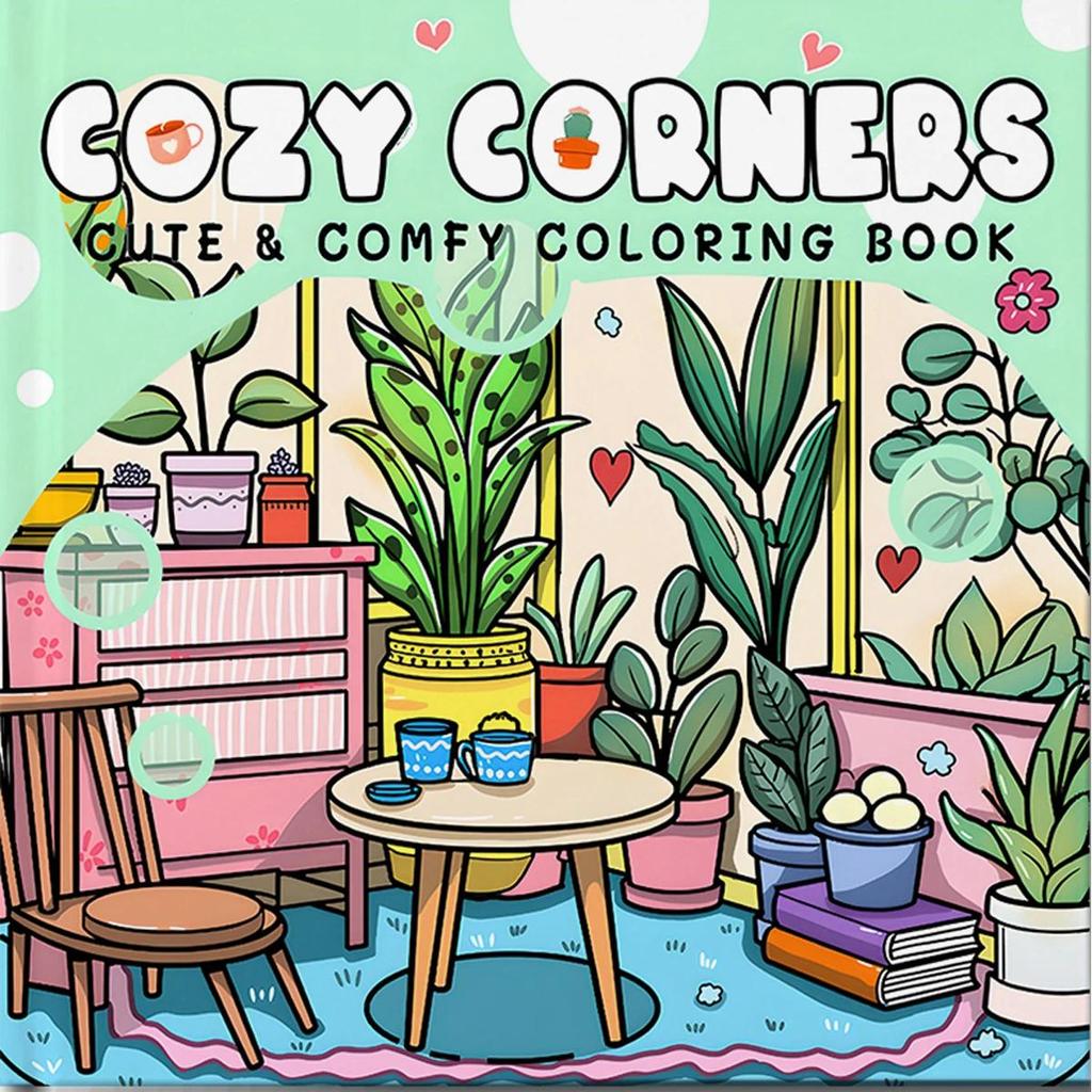 Cozy Corner Cute Cozy Themed Coloring Book Relaxing Fun Line Drawing Art Book Ideal Gift for Birthda